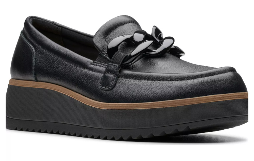Clarks Zylah May Shoes Women's Size 8 Black Leather Chain Loafers New Box